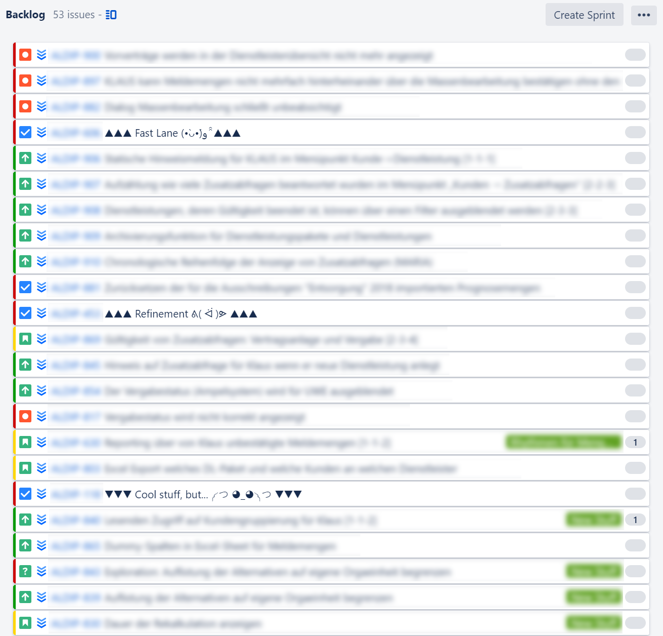 Beispiel: So könnten Trenner-Tickets in einem Jira-Backlog aussehen